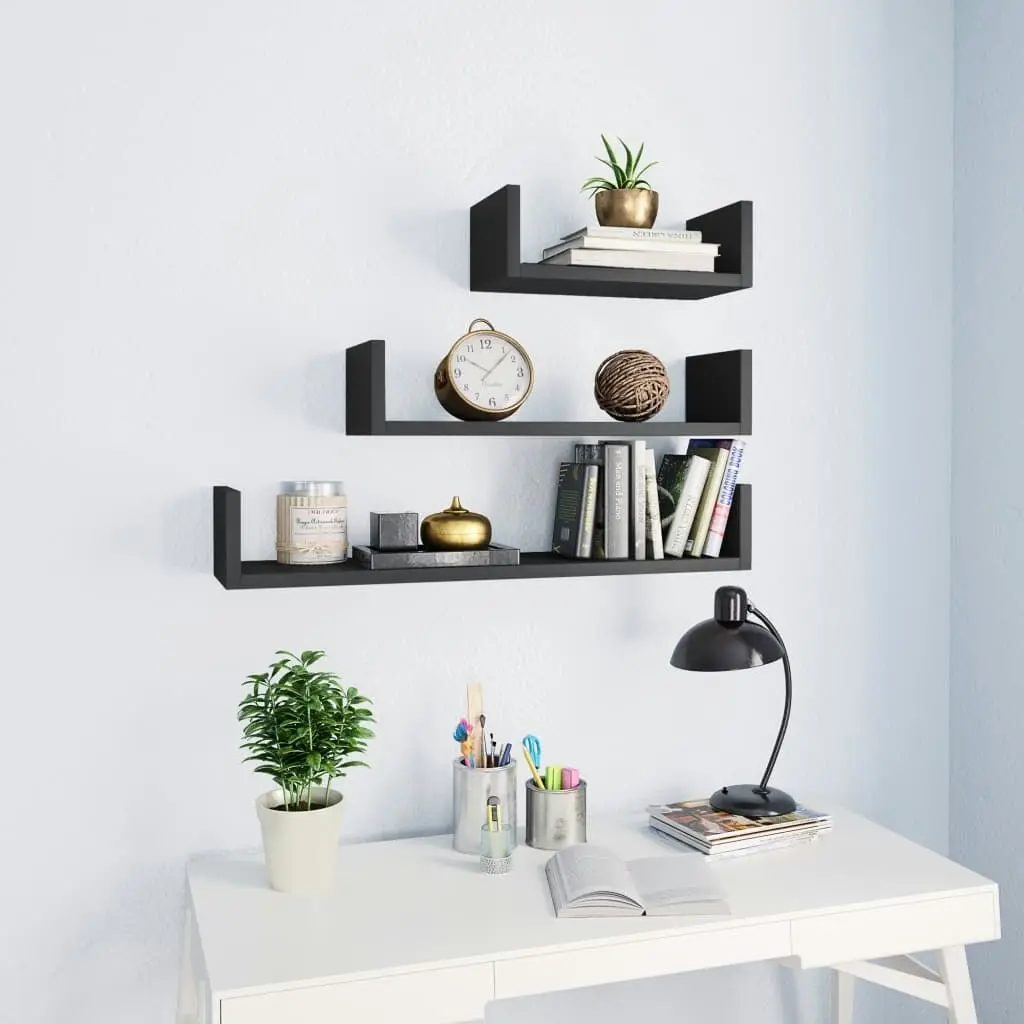 Wall Display Shelf 3 pcs Grey Engineered Wood 800200