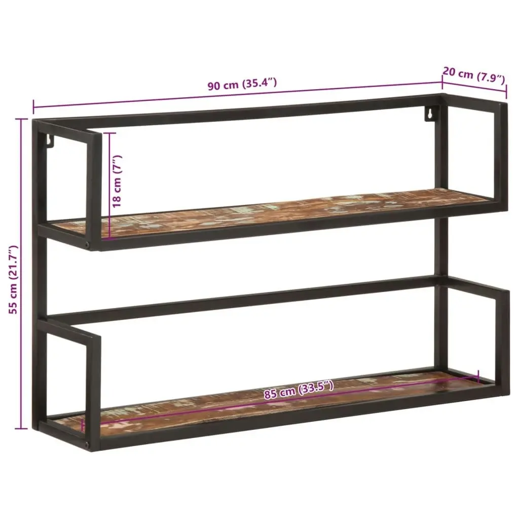 Wall Shelf 90x20x55 cm Solid Wood Reclaimed and Iron 374967