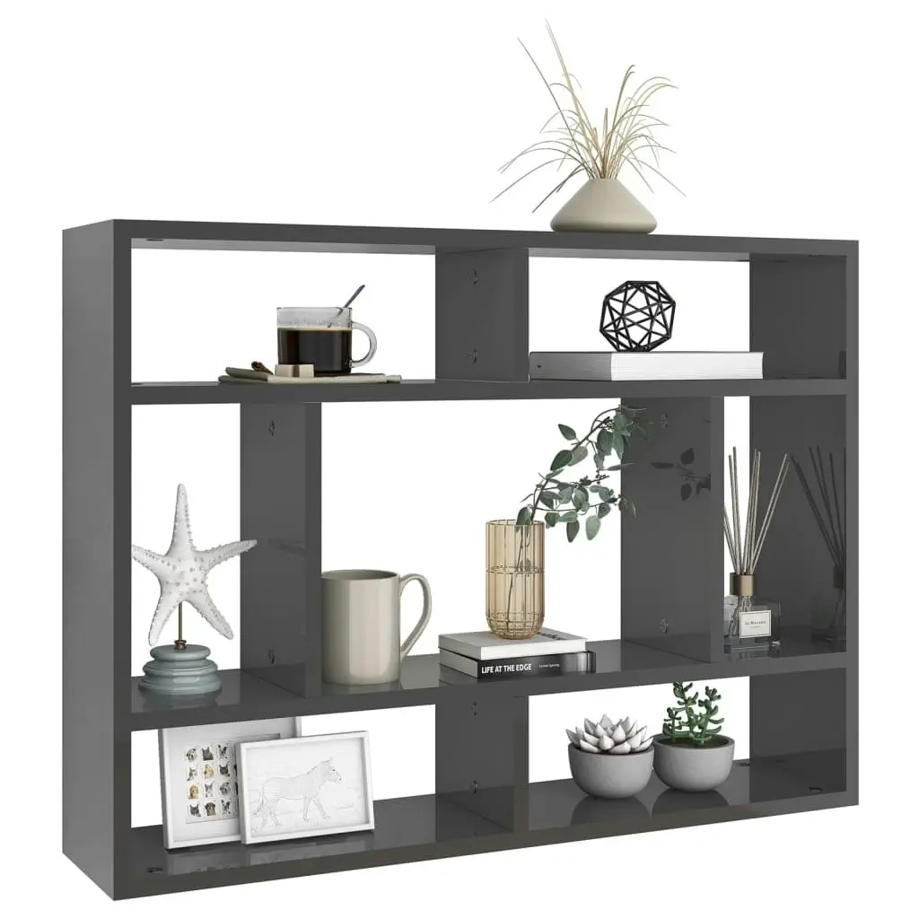 Wall Shelf High Gloss Grey 75x16x55 cm Engineered Wood 803010