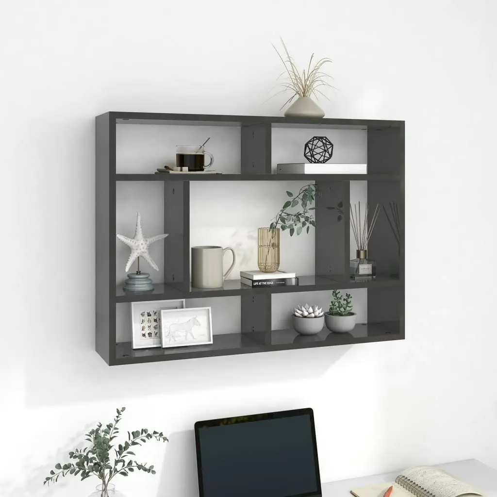 Wall Shelf High Gloss Grey 75x16x55 cm Engineered Wood 803010