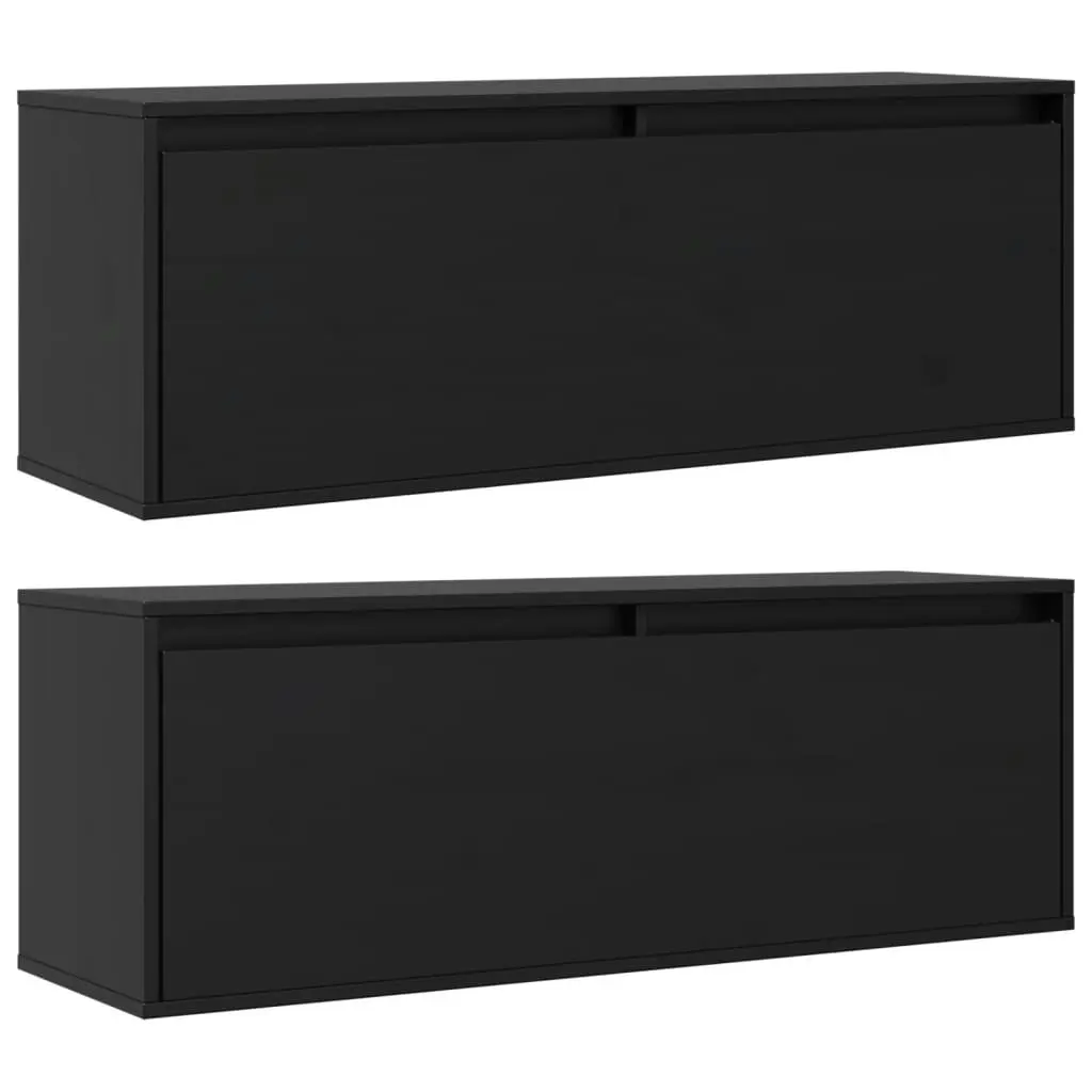 Wall Cabinets 2pcs Black 100x30x35 cm Solid Wood Pine 813474