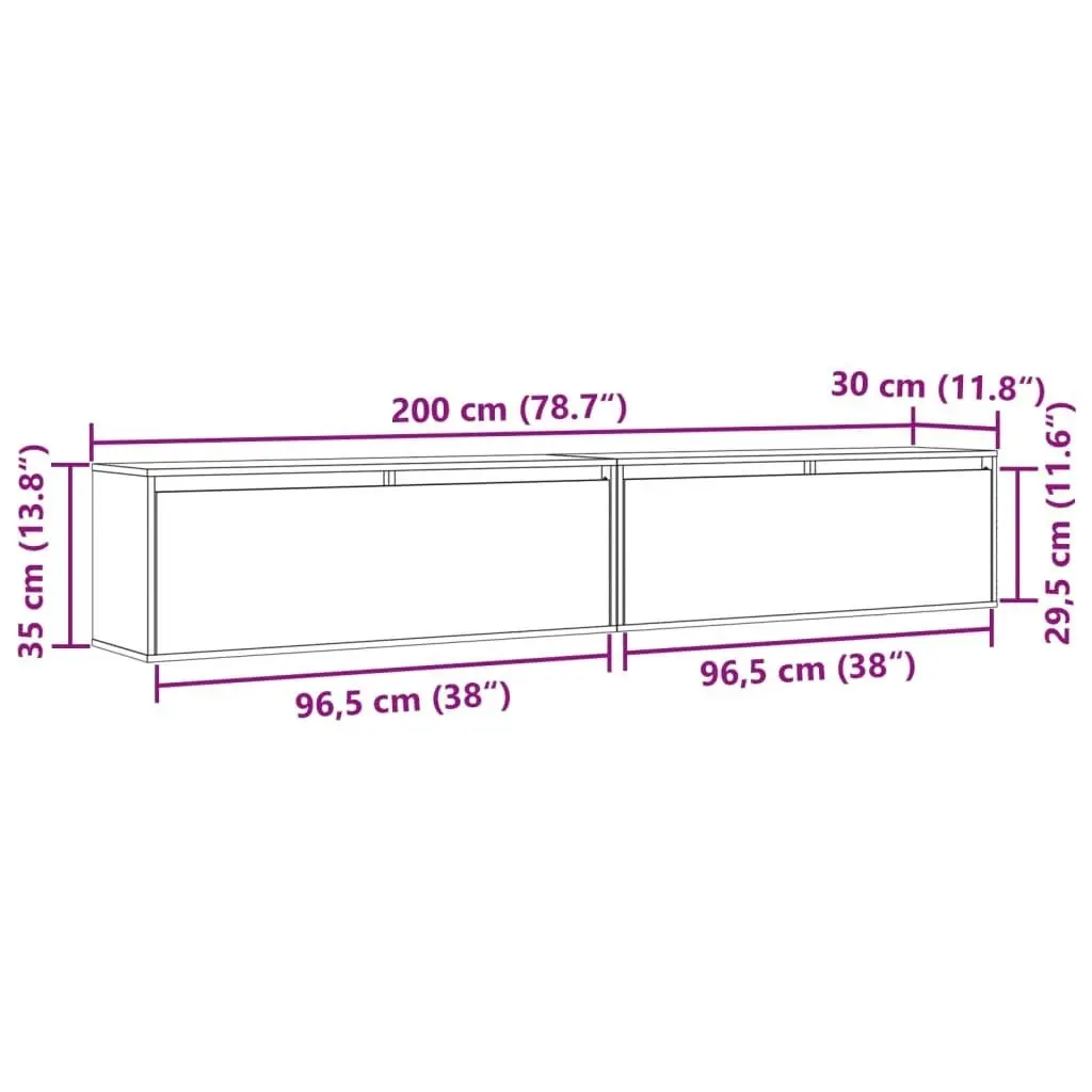 Wall Cabinets 2pcs Black 100x30x35 cm Solid Wood Pine 813474