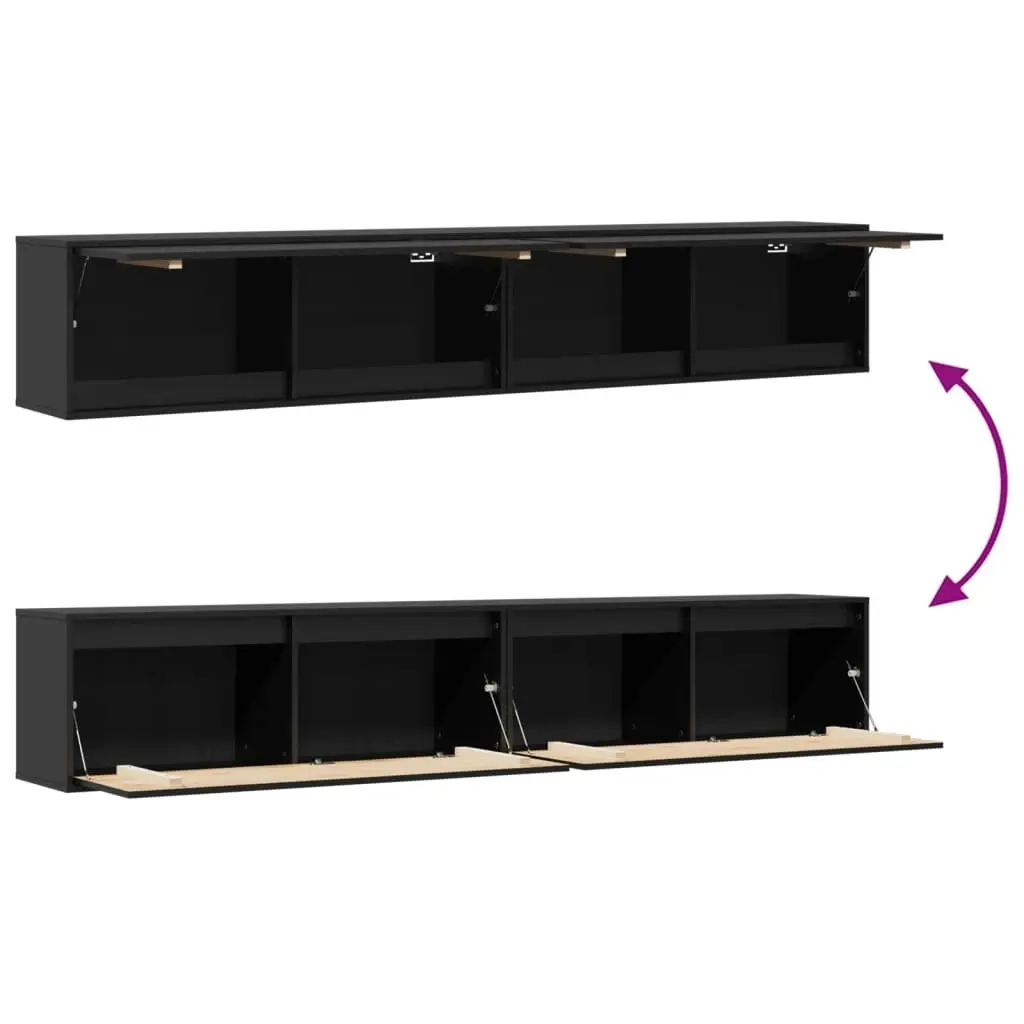 Wall Cabinets 2pcs Black 100x30x35 cm Solid Wood Pine 813474