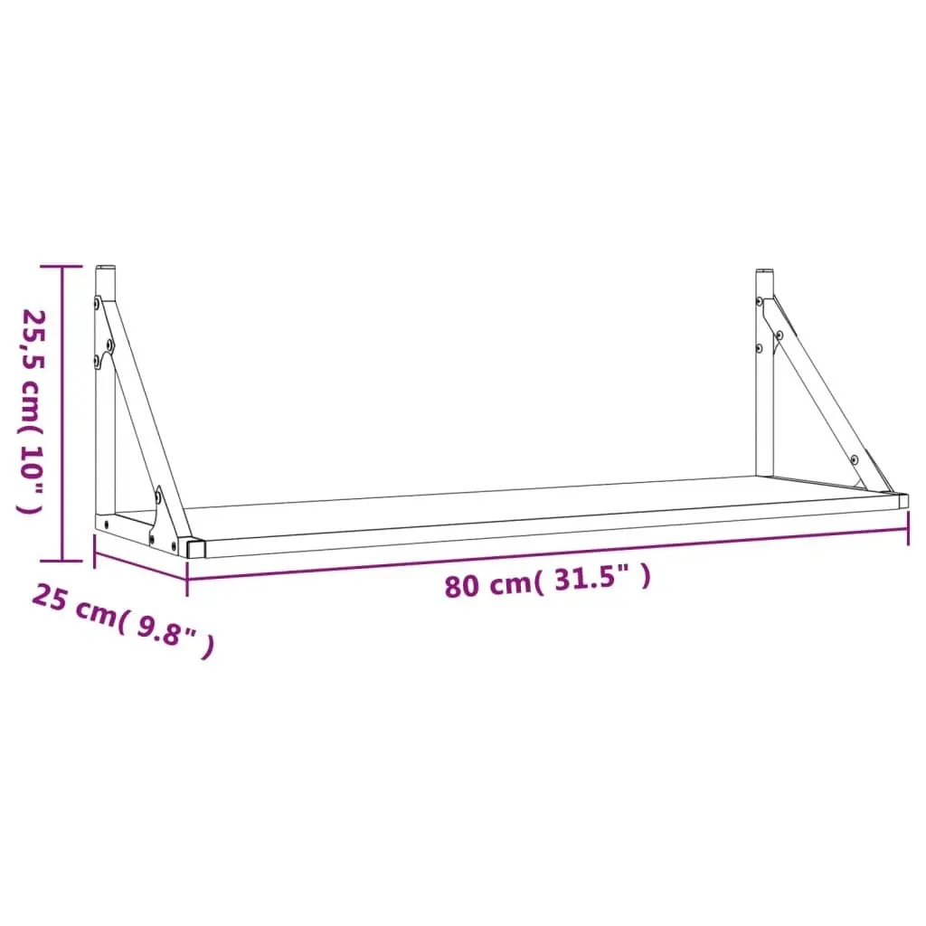 Wall Shelves 2 pcs Black 80x25x25.5 cm Engineered Wood 836338