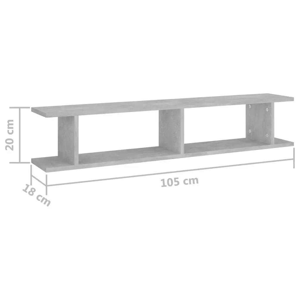 Wall Shelves 2 pcs Concrete Grey 105x18x20 cm Engineered Wood 807209