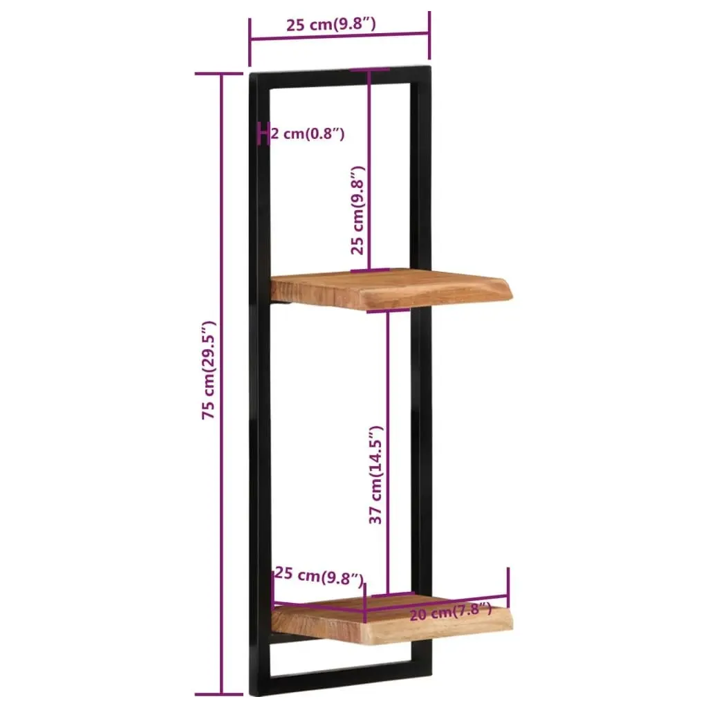 Wall Shelves 2 pcs 25x25x75 cm Solid Wood Acacia and Steel 338462