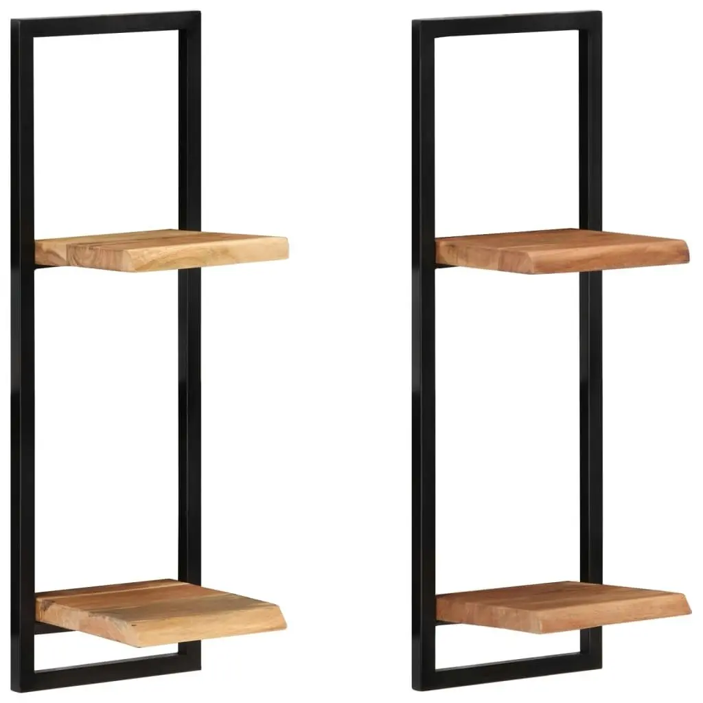 Wall Shelves 2 pcs 25x25x75 cm Solid Wood Acacia and Steel 338462