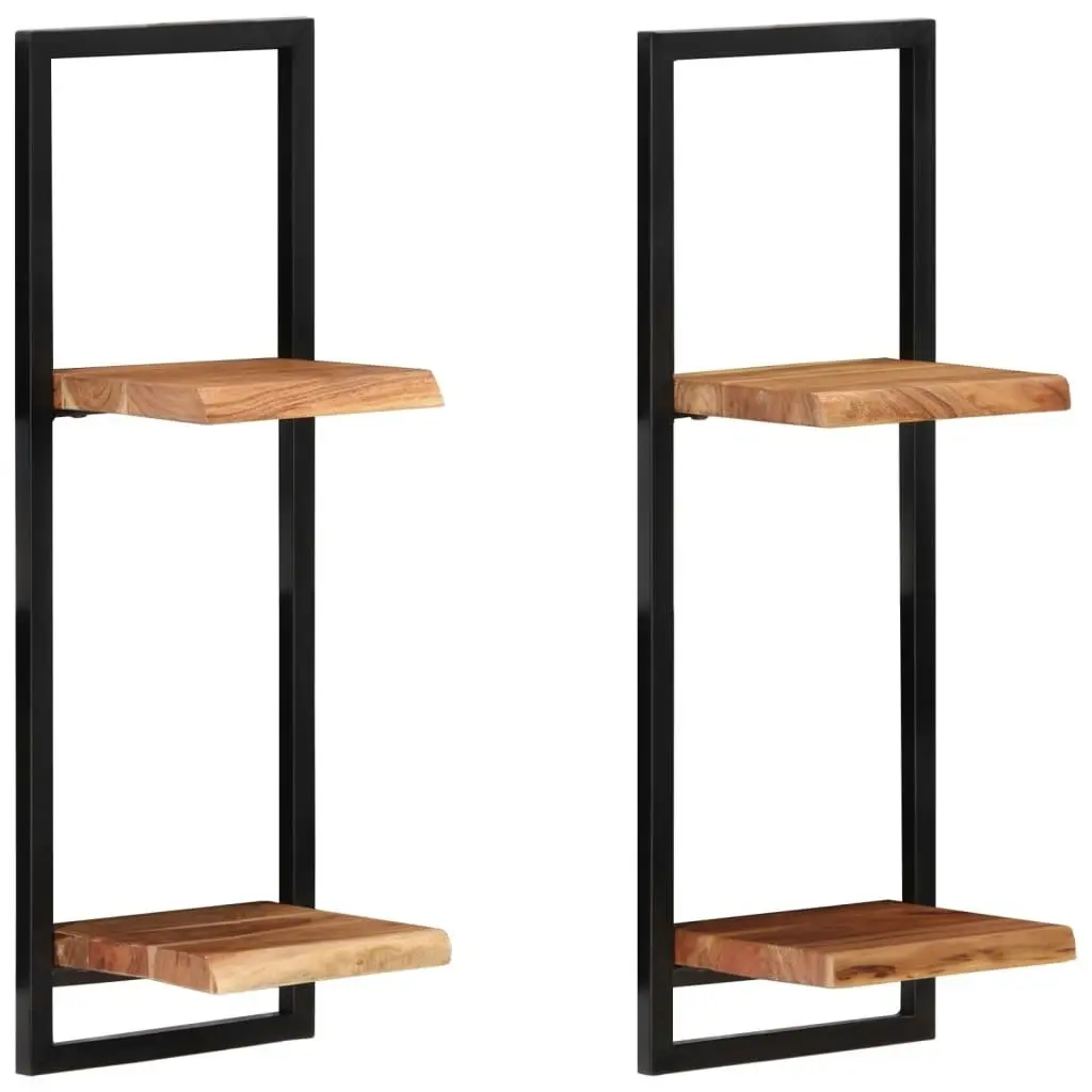 Wall Shelves 2 pcs 25x25x75 cm Solid Wood Acacia and Steel 338462