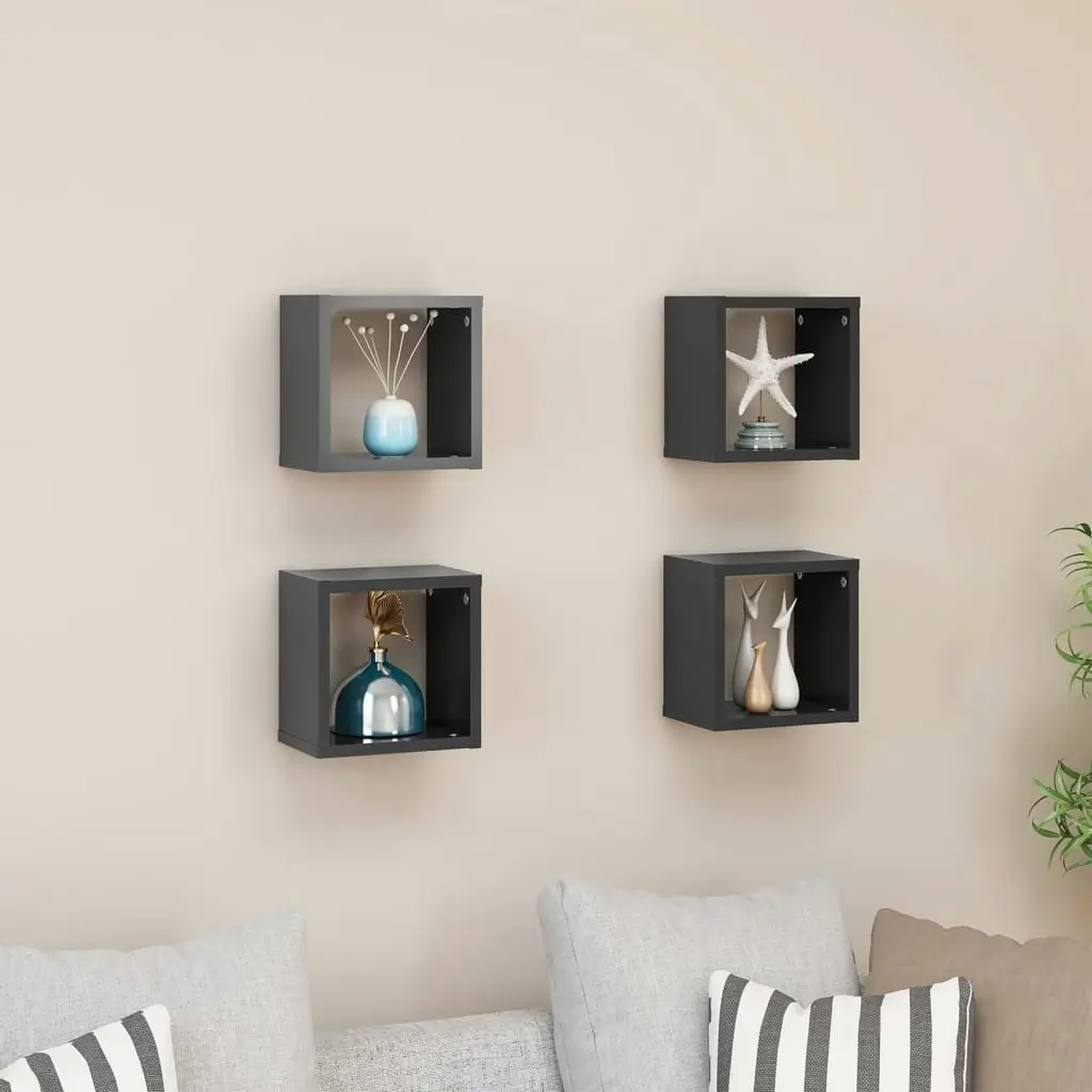 Wall Cube Shelves 4 pcs Grey 22x15x22 cm 807059