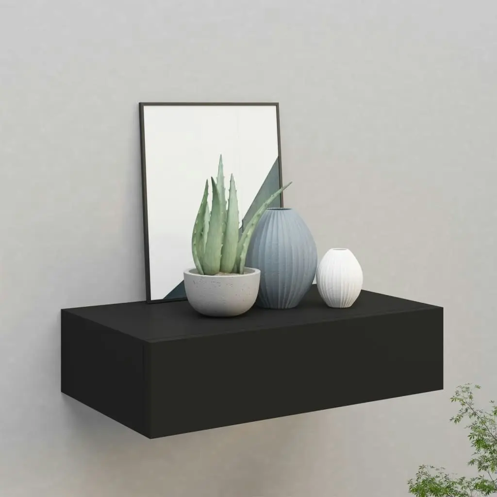 Wall-mounted Drawer Shelf Black 40x23.5x10cm MDF 330243