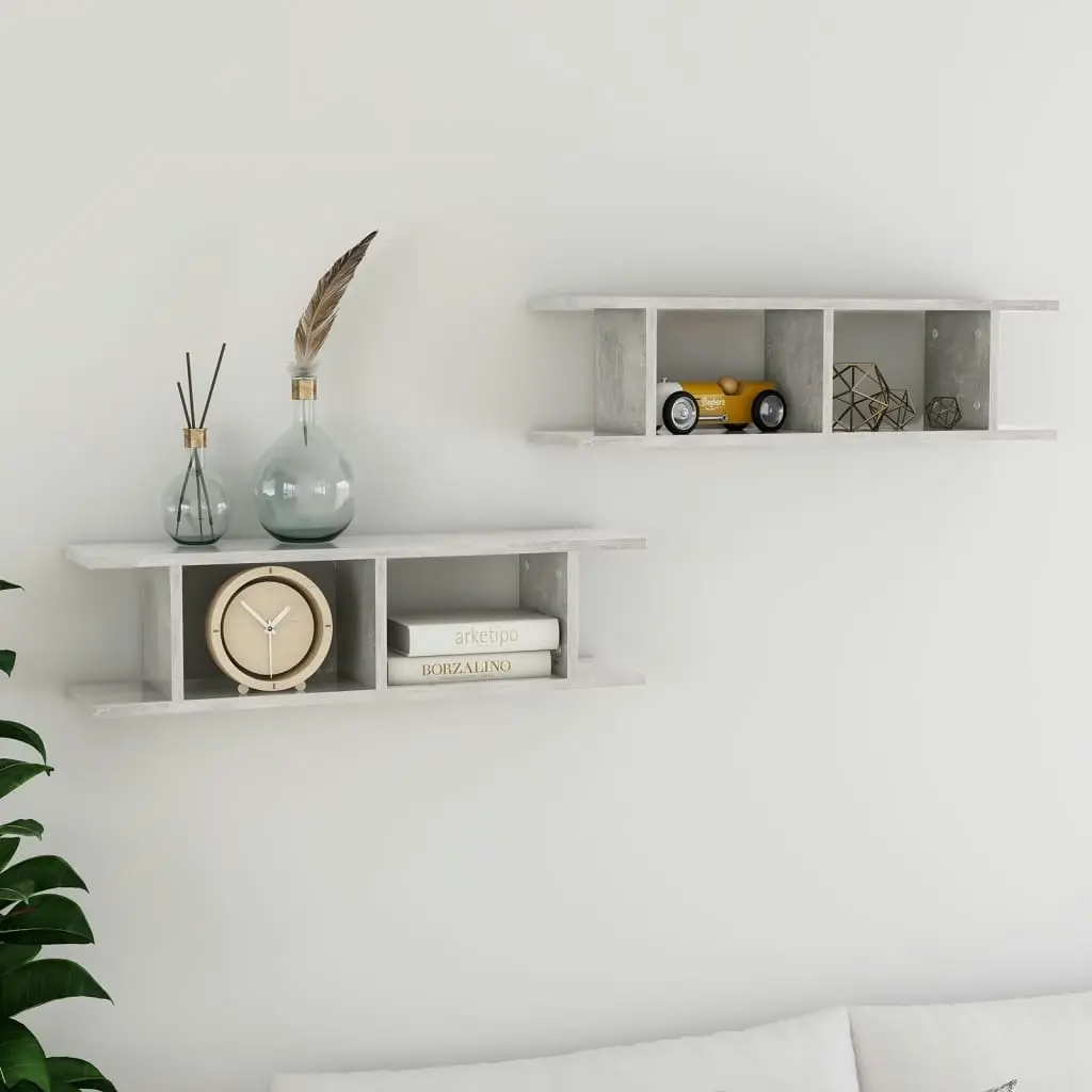 Wall Shelves 2 pcs Concrete Grey 75x18x20 cm Engineered Wood 807191