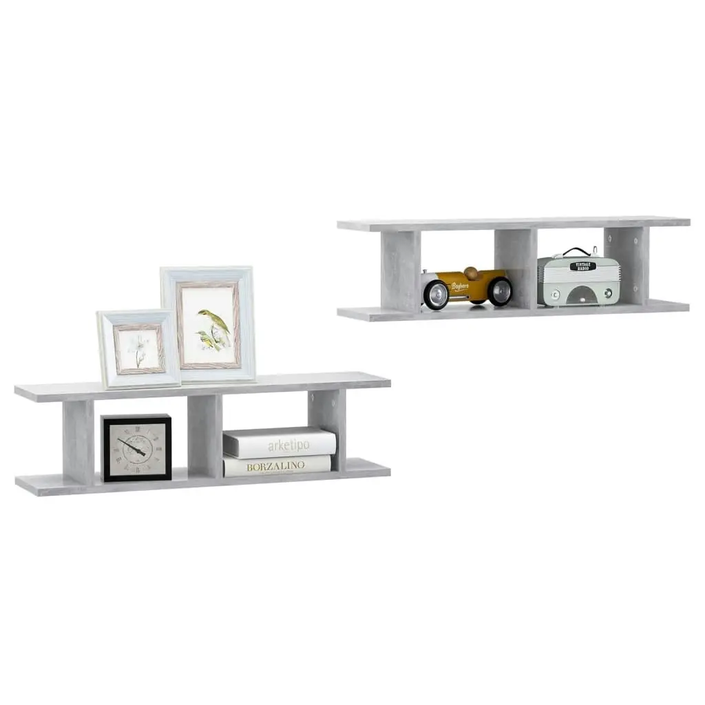 Wall Shelves 2 pcs Concrete Grey 75x18x20 cm Engineered Wood 807191