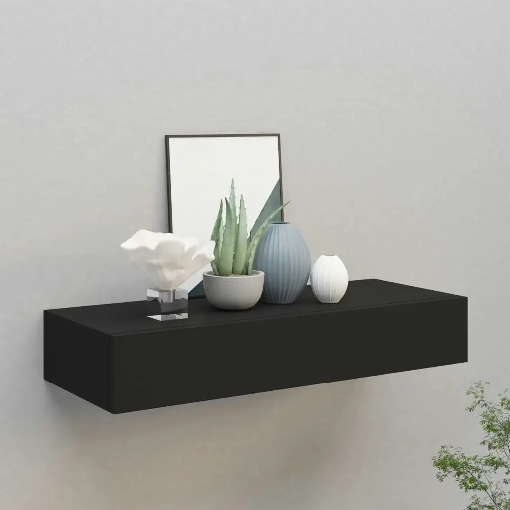 Wall-mounted Drawer Shelf Black 60x23.5x10cm MDF 330257