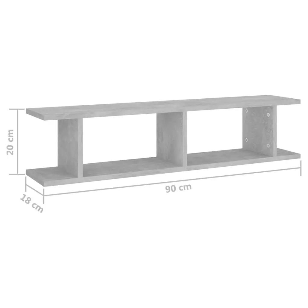 Wall Shelves 2 pcs Concrete Grey 90x18x20 cm Engineered Wood 807200