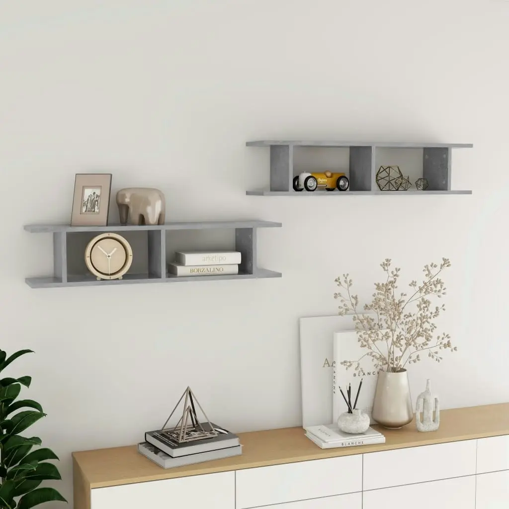 Wall Shelves 2 pcs Concrete Grey 90x18x20 cm Engineered Wood 807200