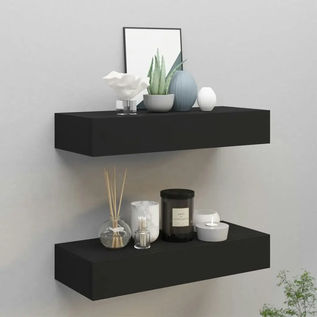 Wall-mounted Drawer Shelves 2 pcs Black 60x23.5x10cm MDF 330258