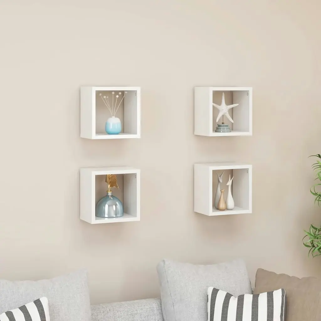 Wall Cube Shelves 4 pcs High Gloss White 22x15x22 cm 807071