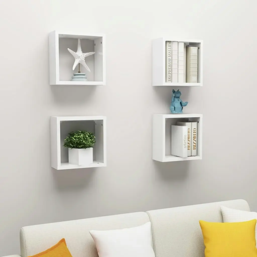 Wall Cube Shelves 4 pcs High Gloss White 30x15x30 cm 807017