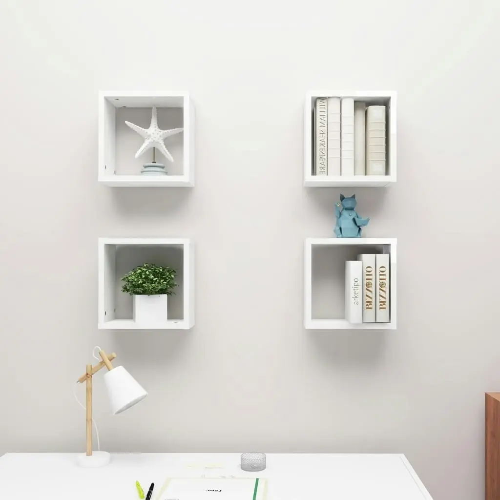 Wall Cube Shelves 4 pcs High Gloss White 30x15x30 cm 807017