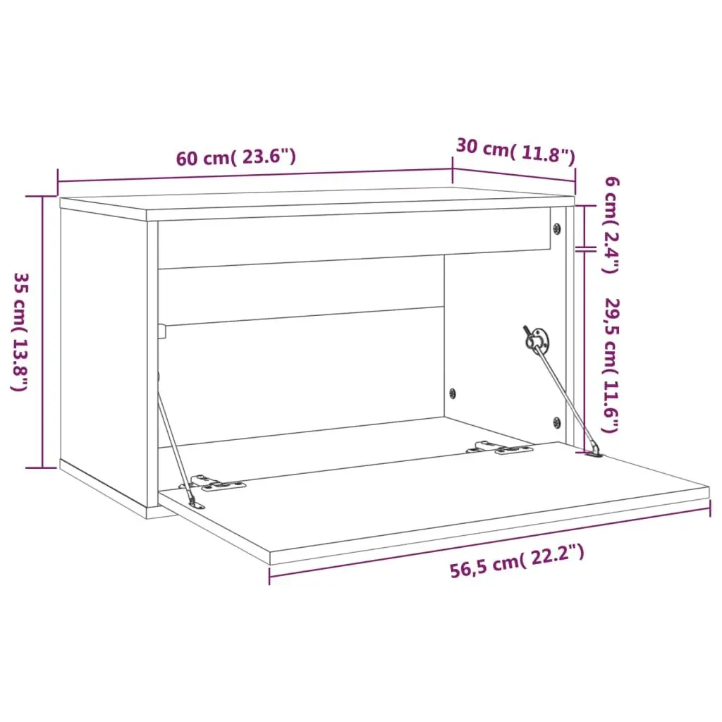 Wall Cabinet Black 60x30x35 cm Solid Wood Pine 813453