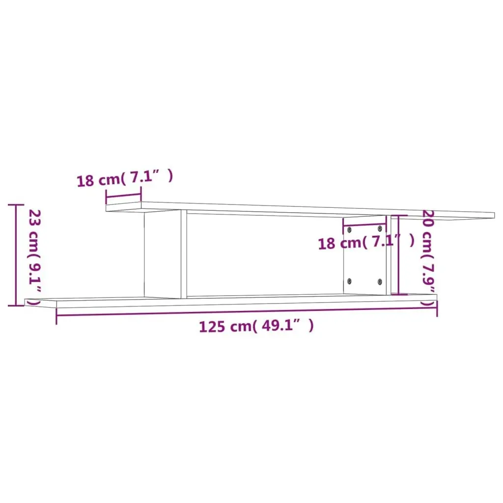 Wall-Mounted TV Shelf Concrete Grey 125x18x23 cm Engineered Wood 806993