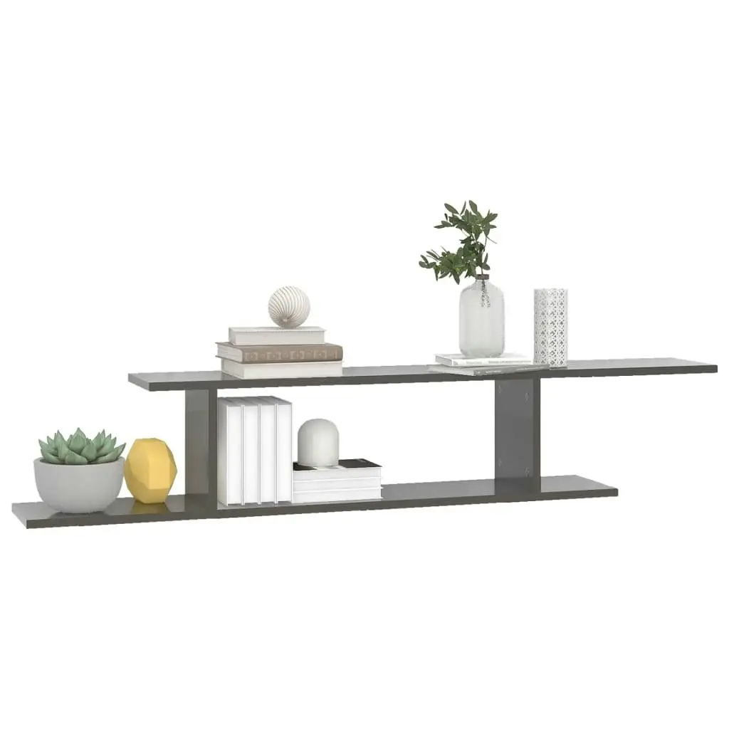 Wall-Mounted TV Shelf High Gloss Grey 125x18x23 cm Engineered Wood 806997