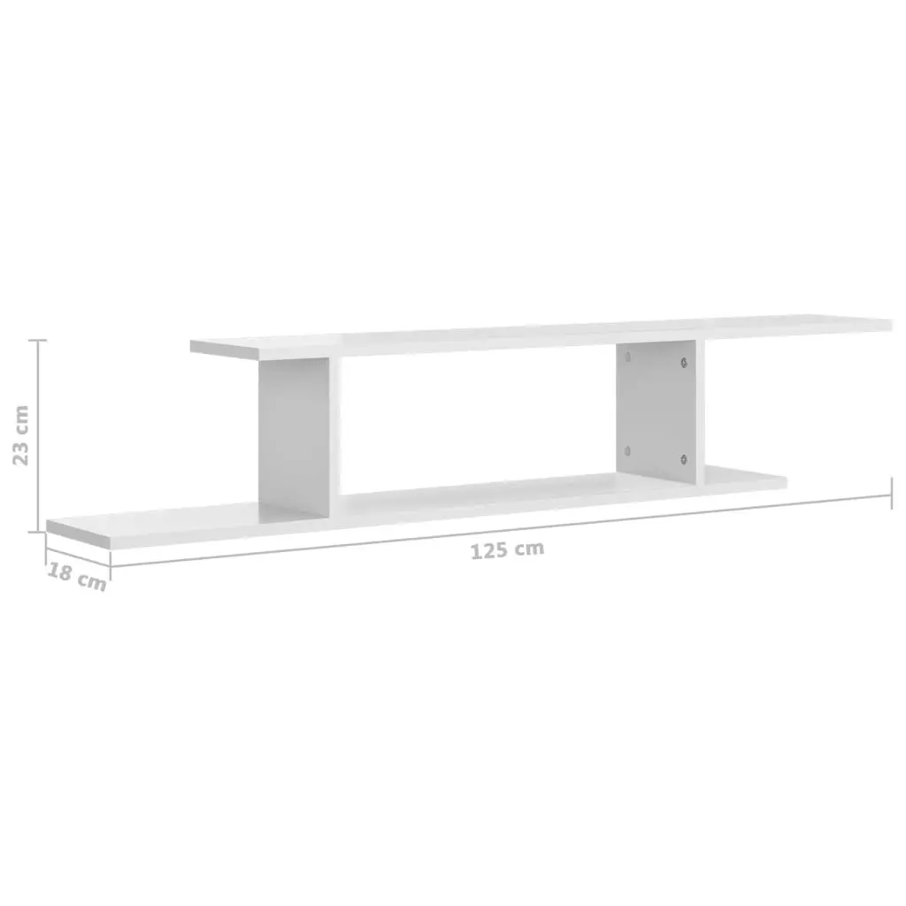 Wall-Mounted TV Shelf High Gloss White 125x18x23 cm Engineered Wood 806995