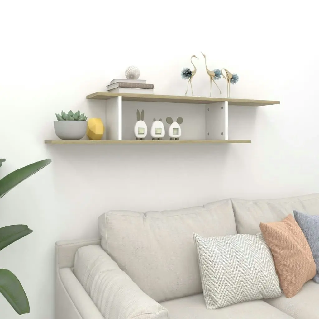 Wall-Mounted TV Shelf White & Sonoma Oak 125x18x23 cm Engineered Wood 806994