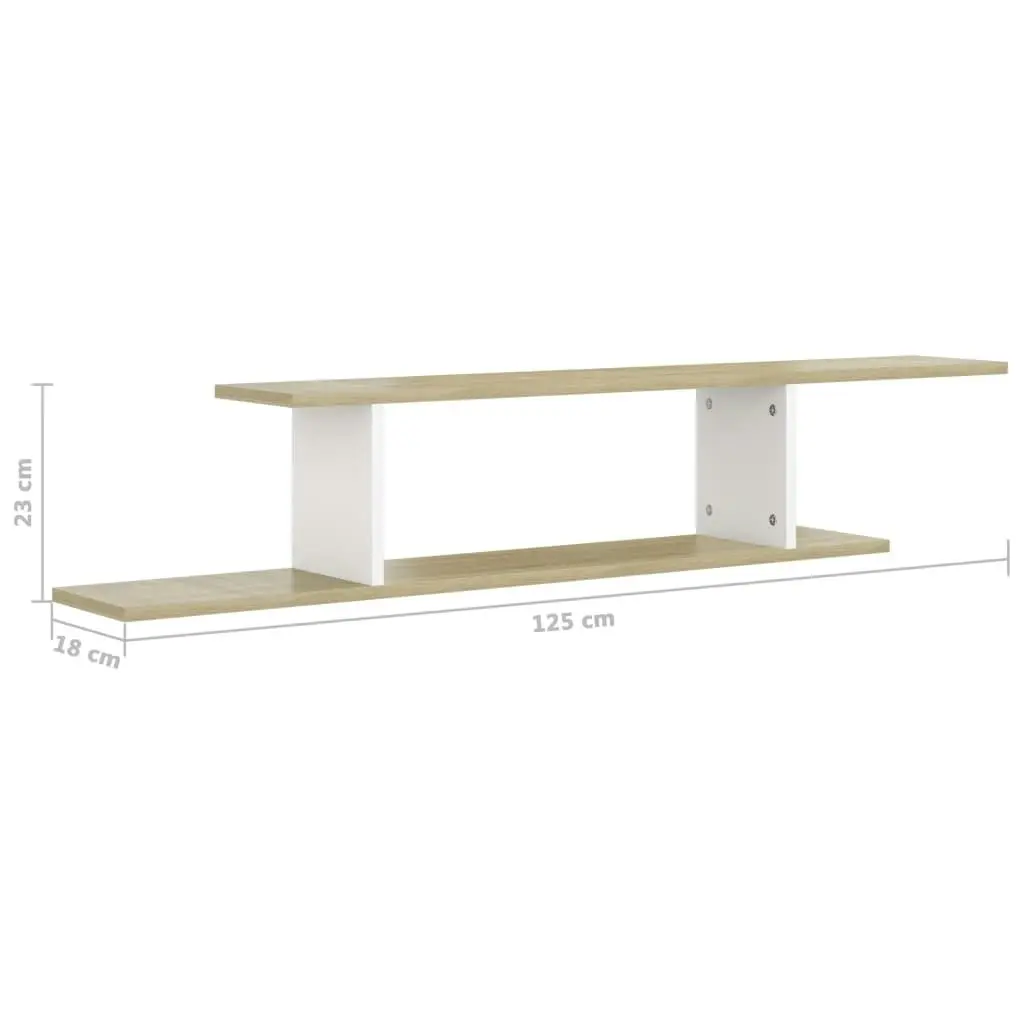 Wall-Mounted TV Shelf White & Sonoma Oak 125x18x23 cm Engineered Wood 806994