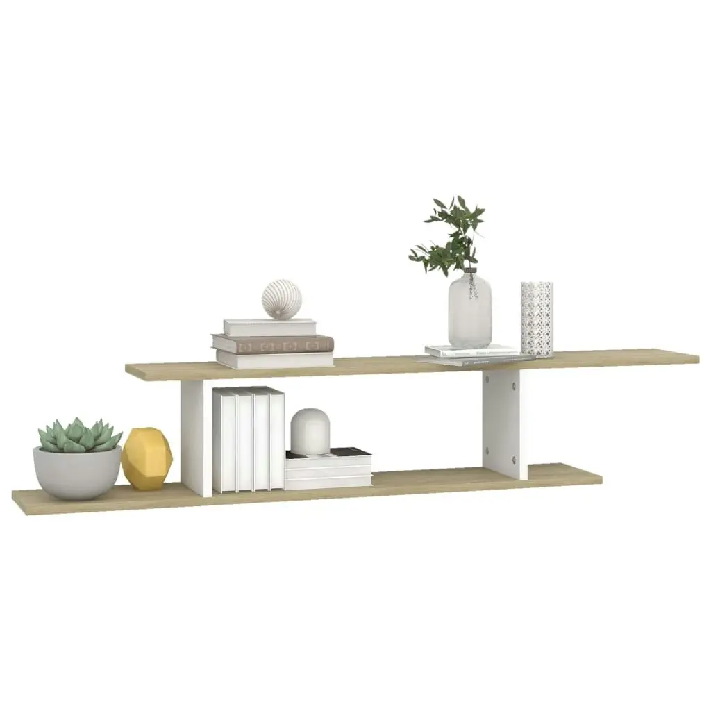 Wall-Mounted TV Shelf White & Sonoma Oak 125x18x23 cm Engineered Wood 806994