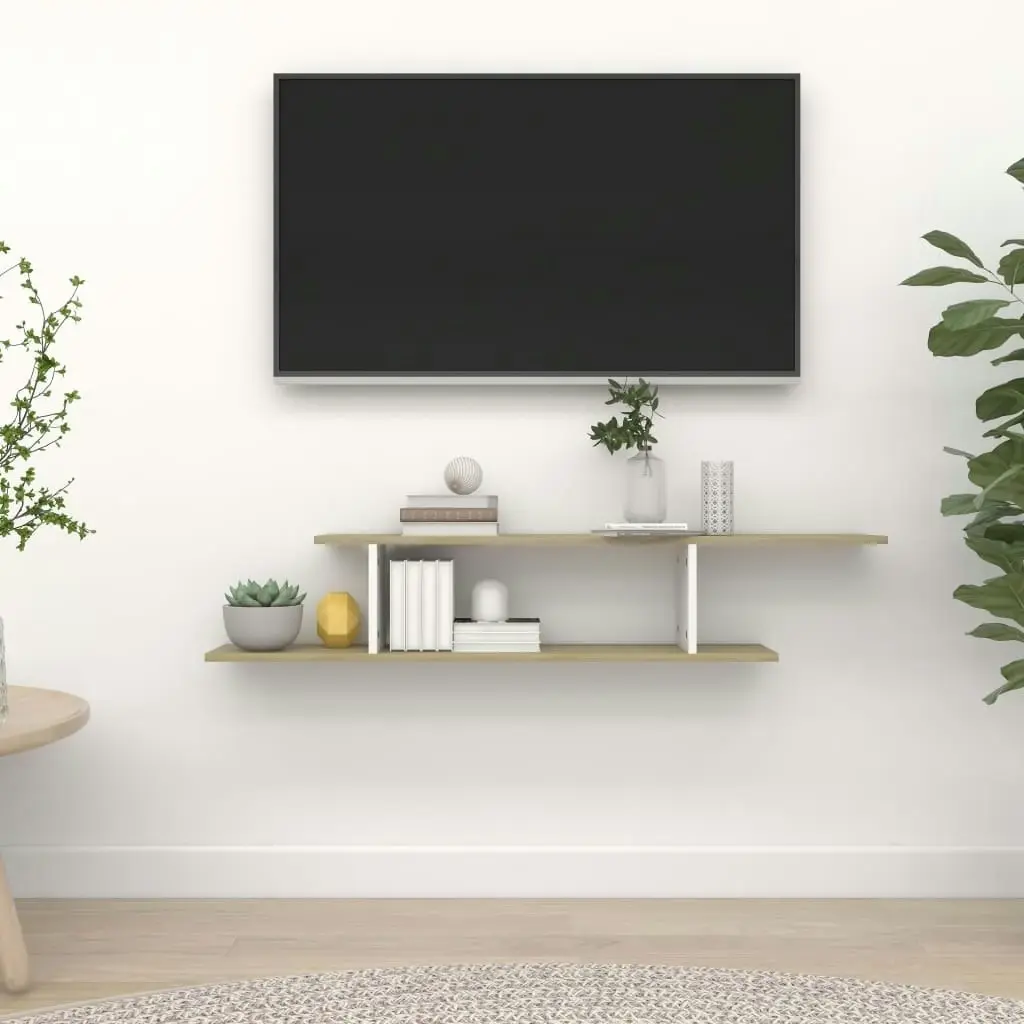 Wall-Mounted TV Shelf White & Sonoma Oak 125x18x23 cm Engineered Wood 806994