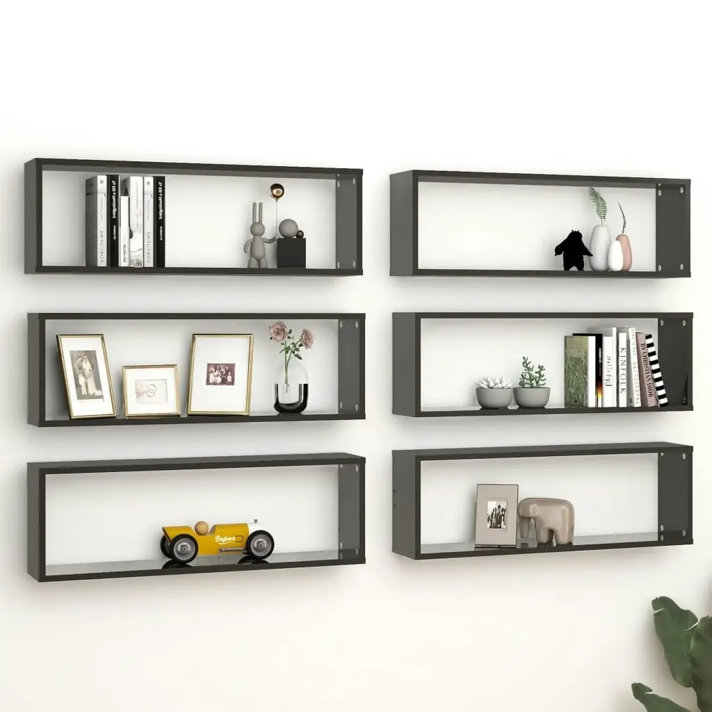 Wall Cube Shelves 6 pcs High Gloss Black 80x15x26.5cm Engineered Wood 807129