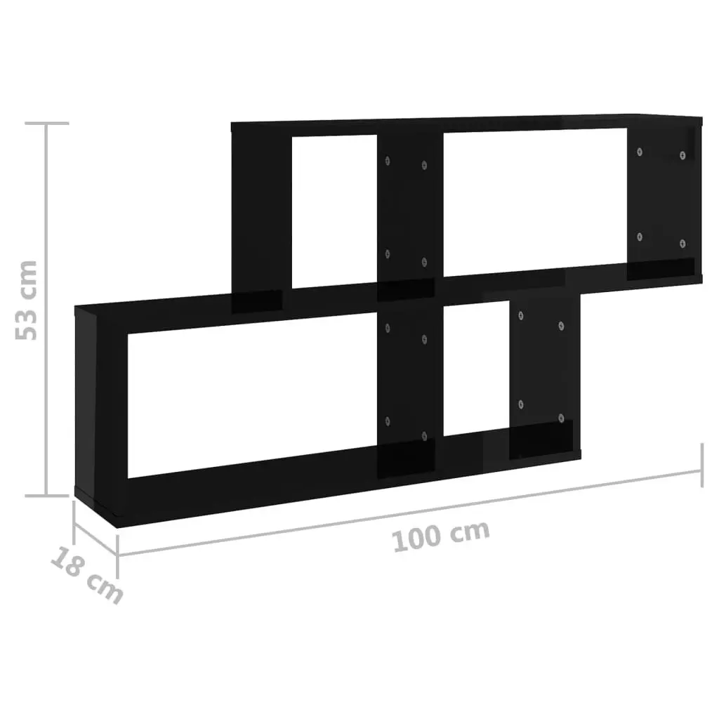 Wall Shelf High Gloss Black 100x18x53 cm Engineered Wood 807167