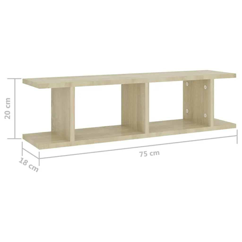 Wall Shelves 2 pcs Sonoma Oak 75x18x20 cm Engineered Wood 807190