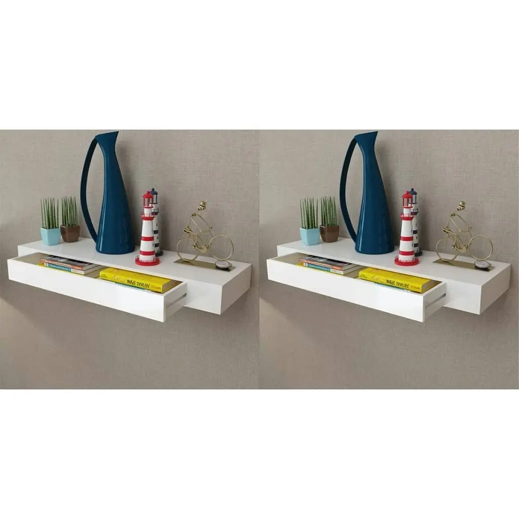 Floating Wall Shelves with Drawers 2 pcs White 80 cm 276002