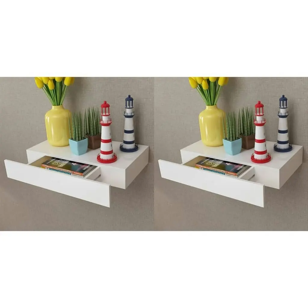 Floating Wall Shelves with Drawers 2 pcs White 48 cm 276001