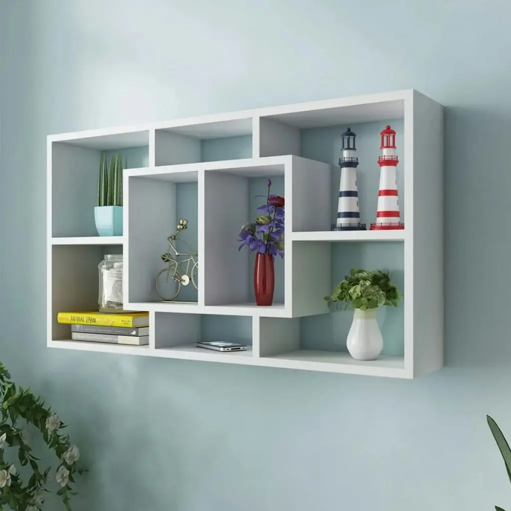 Floating Wall Display Shelf 8 Compartments White 242548