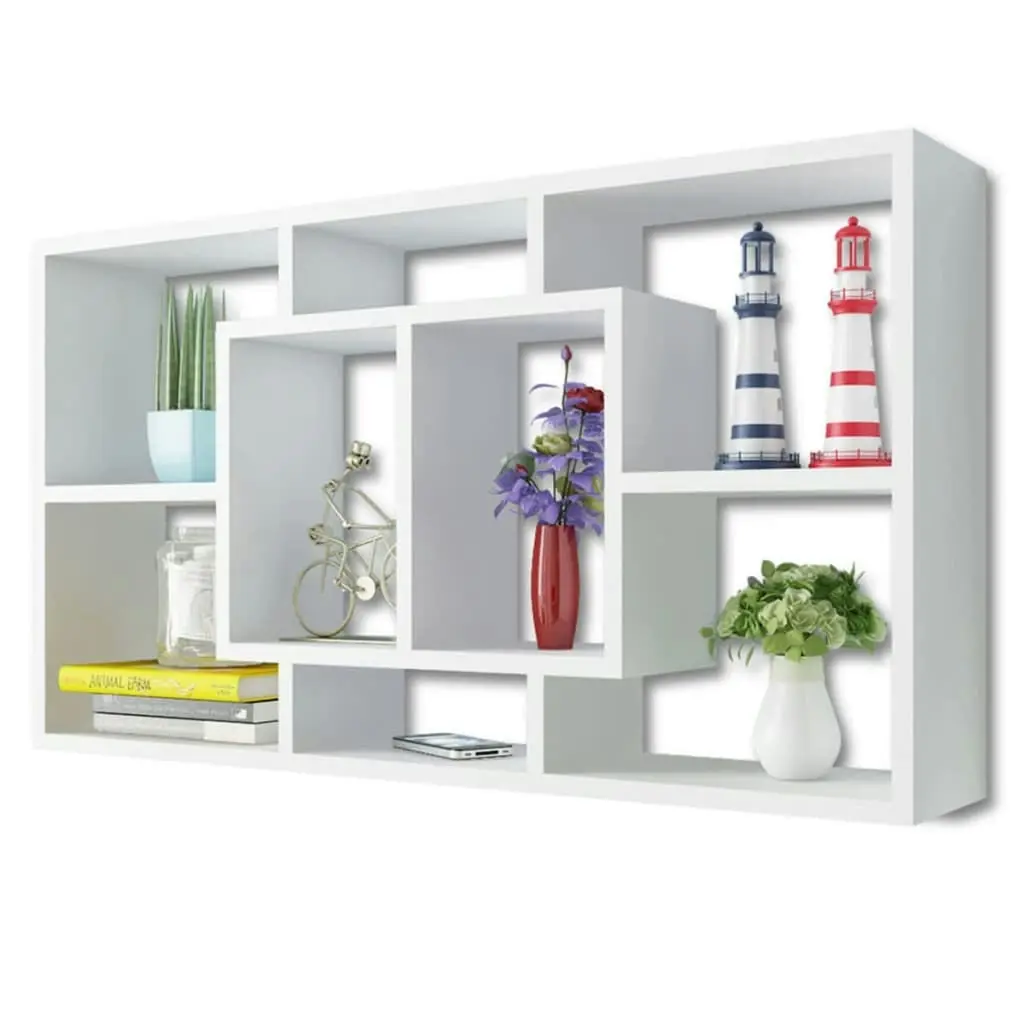 Floating Wall Display Shelf 8 Compartments White 242548