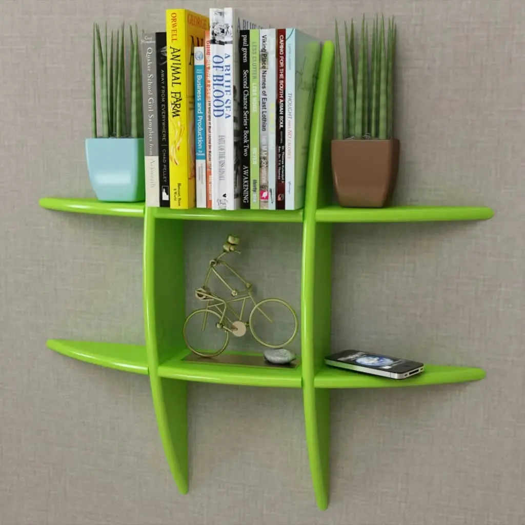 Green MDF Floating Wall Display Shelf Book/DVD Storage 242181