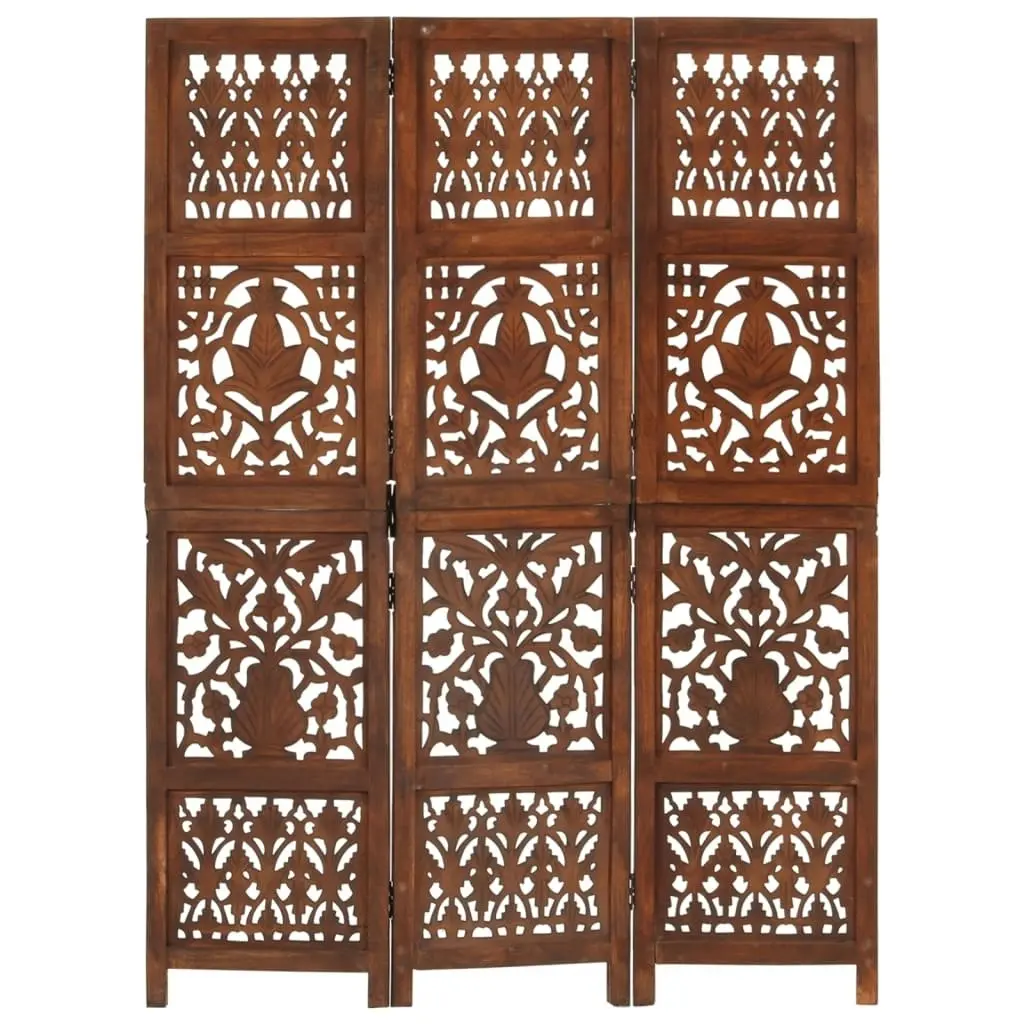 Hand Carved 3-Panel Room Divider Brown 120x165 cm Solid Mango Wood 285334