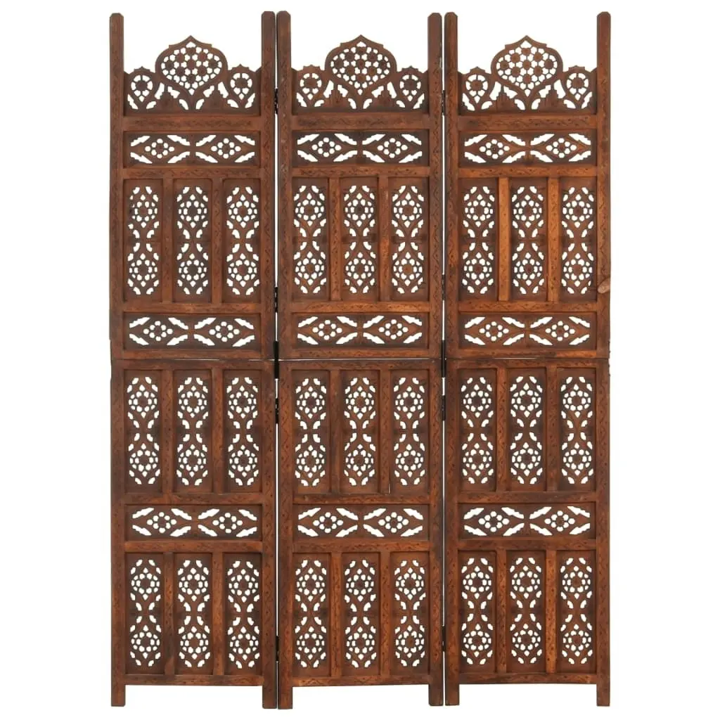 Hand Carved 3-Panel Room Divider Brown 120x165 cm Solid Mango Wood 285324