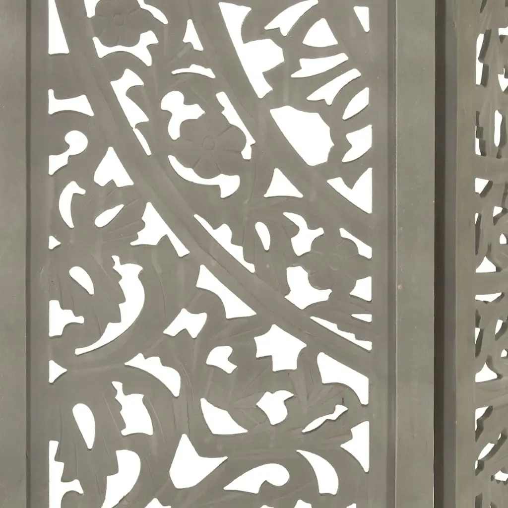 Hand carved 3-Panel Room Divider Grey 120x165 cm Solid Mango Wood 285337