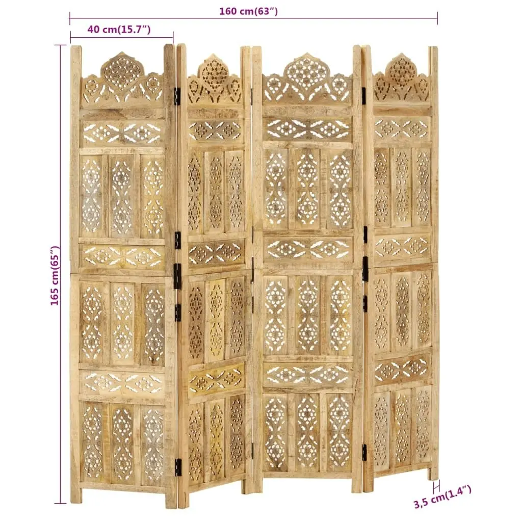 Hand Carved 4-Panel Room Divider 160x165 cm Solid Mango Wood 285316