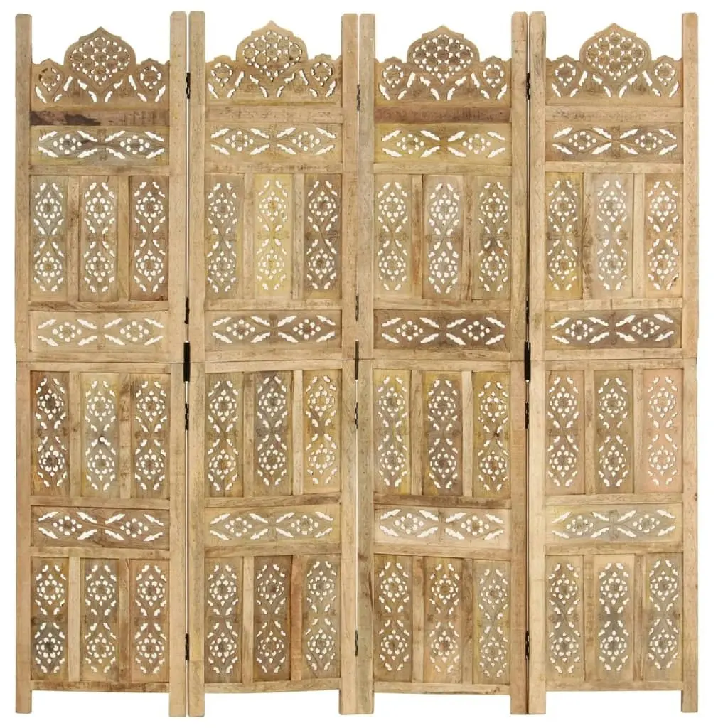 Hand Carved 4-Panel Room Divider 160x165 cm Solid Mango Wood 285316