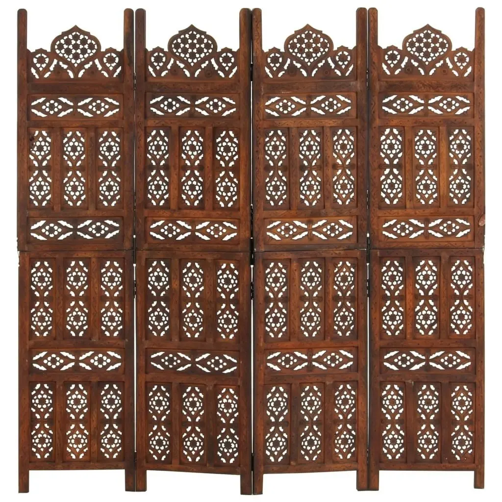 Hand carved 4-Panel Room Divider Brown 160x165 cm Solid Mango Wood 285325