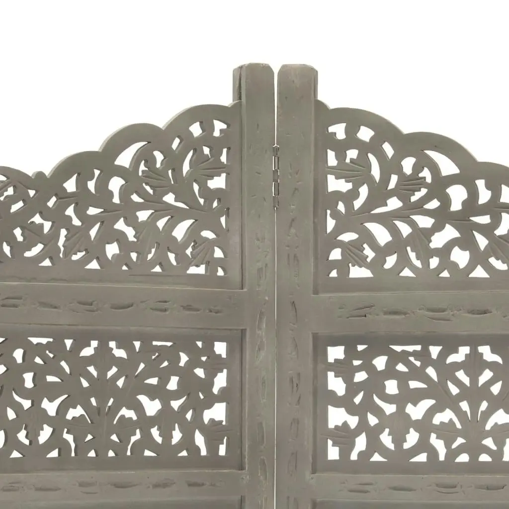 Hand carved 4-Panel Room Divider Grey 160x165 cm Solid Mango Wood 285328