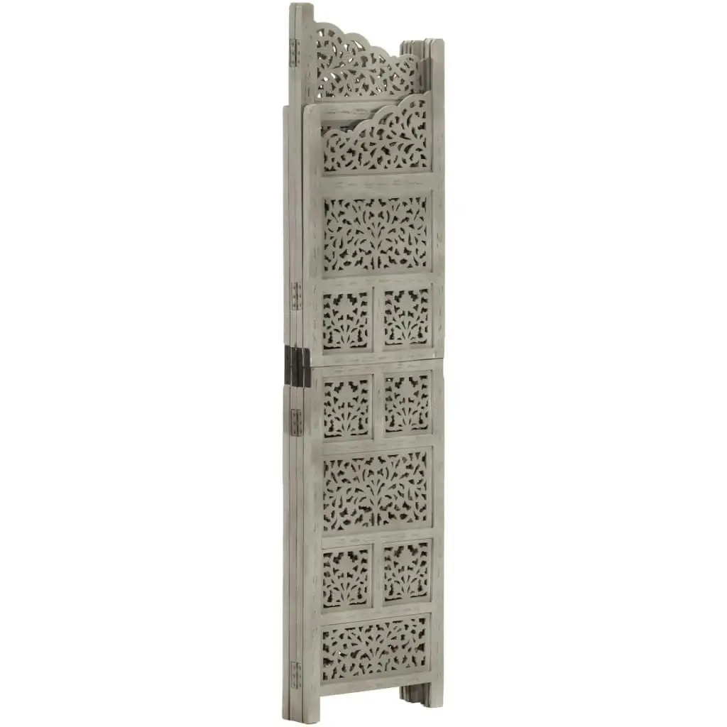 Hand carved 4-Panel Room Divider Grey 160x165 cm Solid Mango Wood 285328