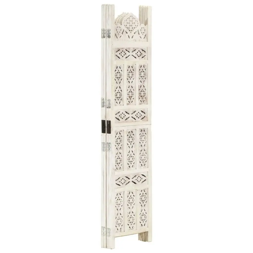 Hand carved 4-Panel Room Divider White 160x165 cm Solid Mango Wood 285319