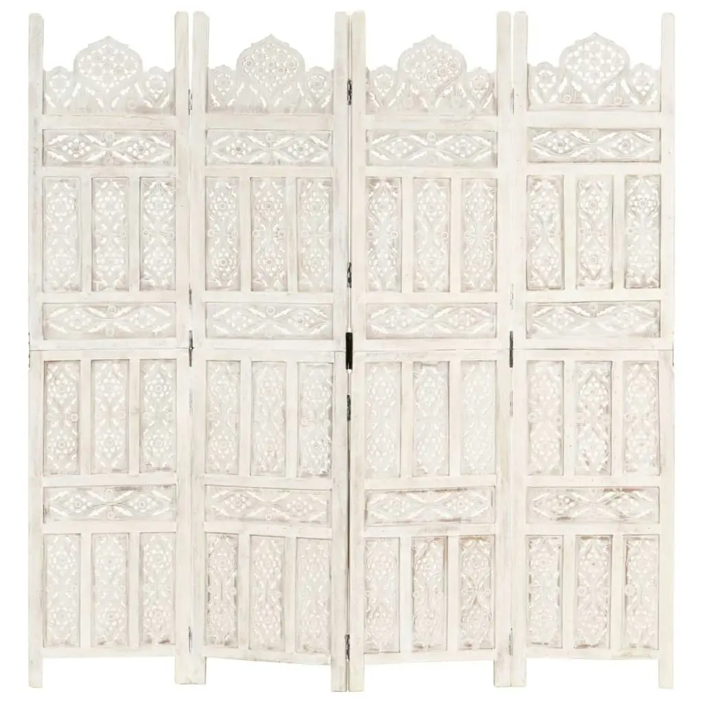 Hand carved 4-Panel Room Divider White 160x165 cm Solid Mango Wood 285319