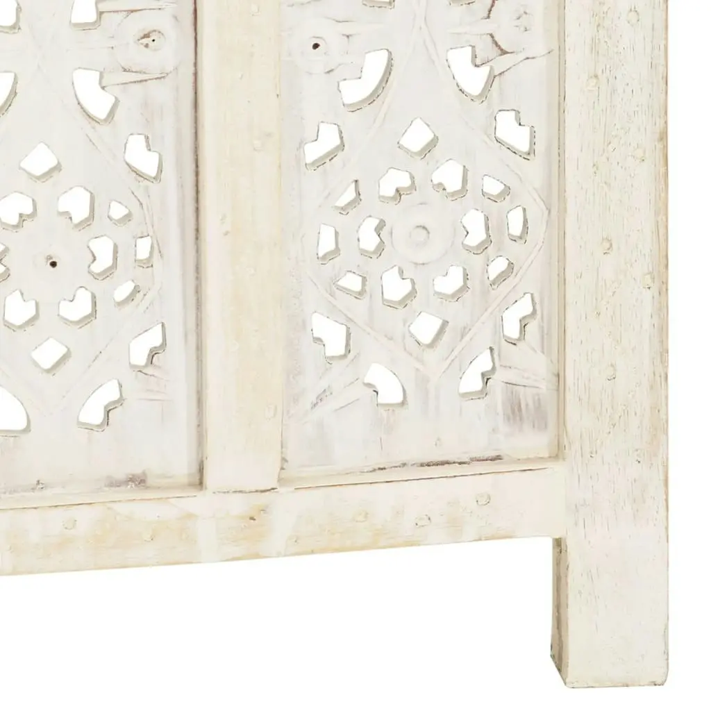 Hand carved 4-Panel Room Divider White 160x165 cm Solid Mango Wood 285319